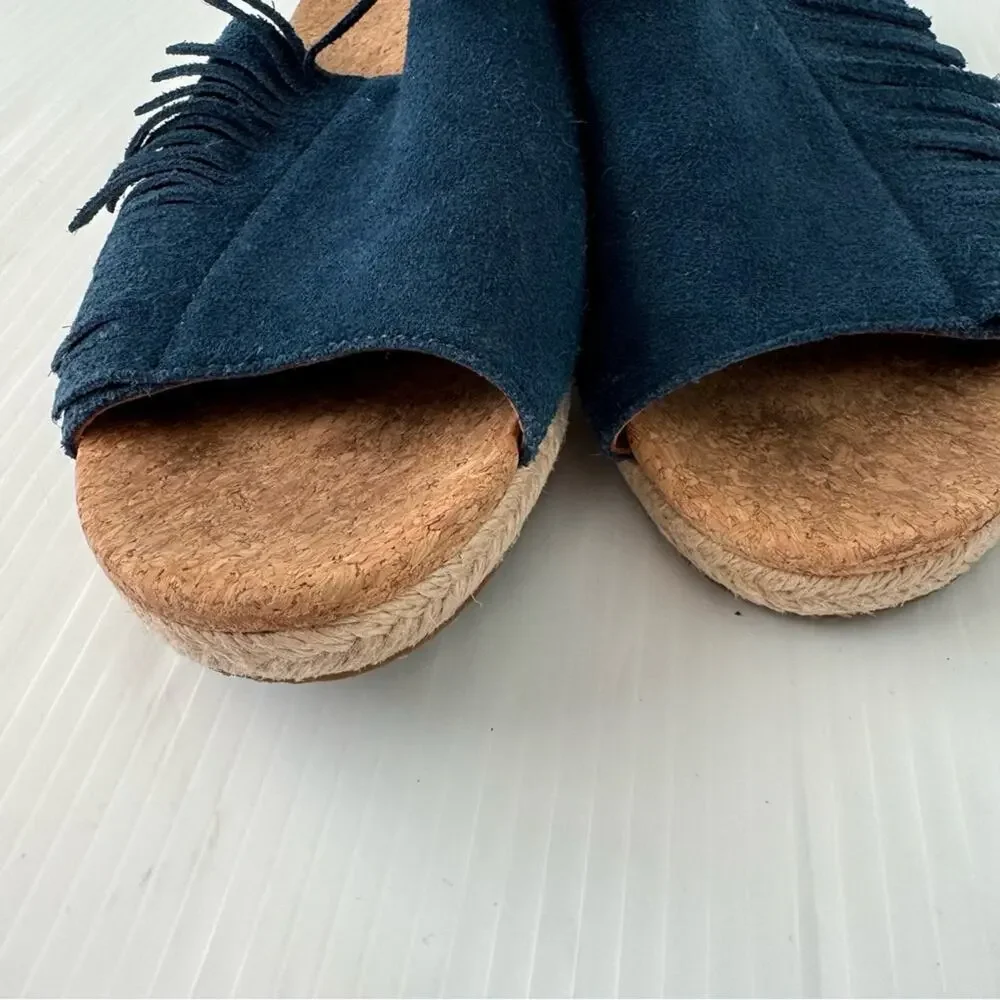 Ugg Dane suede fringe wedge espadrille sandals blue size 10